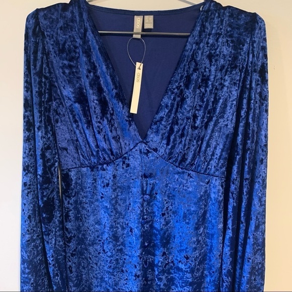 NWT ASOS Blue Velvet Balloon Long Sleeve Bodycon V-Neck Mini Dress Size 4 - Picture 7 of 13